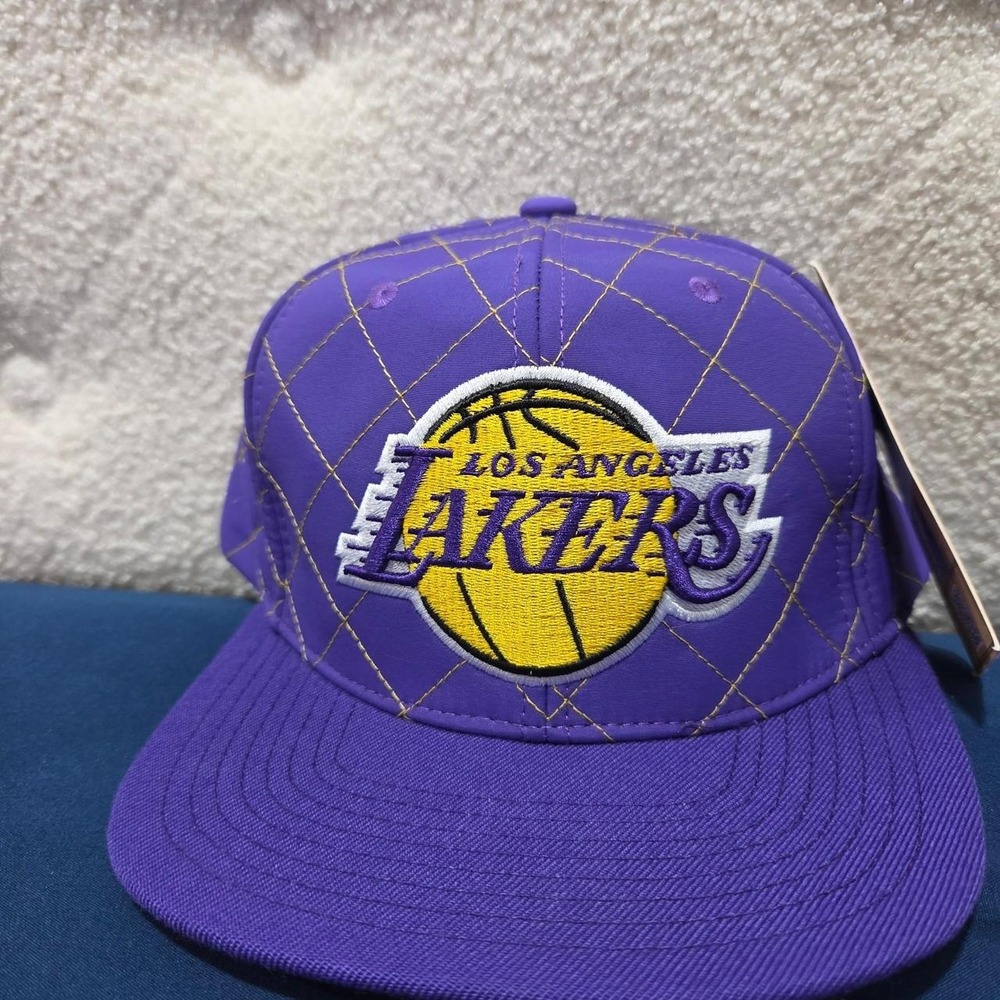Mitchell & Ness NBA Los Angeles Lakers Purple Gold Quilted Snapback Hat Cap NEW